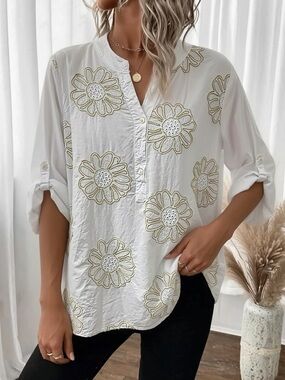 MADE IN ITALY BOHO Cotton Floral Embroidered Tunic Top